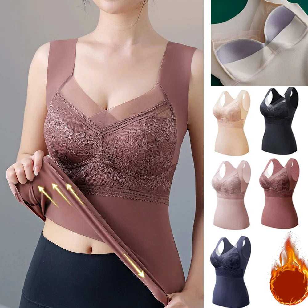 Women Velvet Padded Vest Winter Plus Size Thermo Camisole Lingerie Warm Clothing Top Inner Wear Autumn Thermal Shirt Undershirt