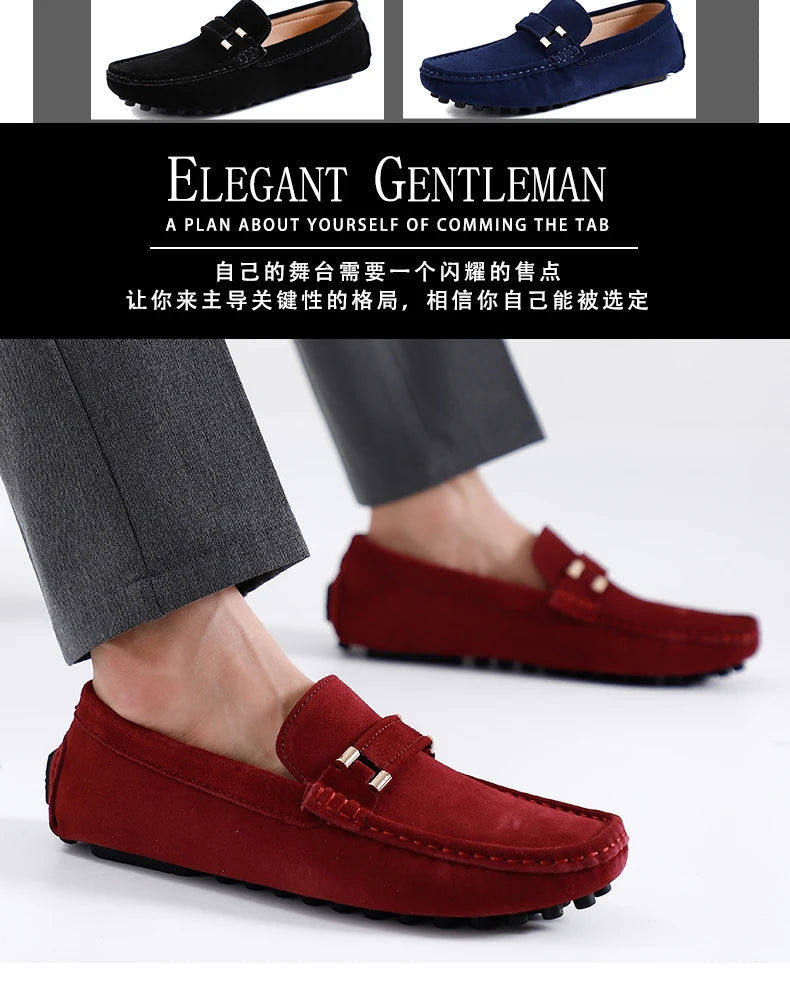 2025 New Cool Men France Style Gentleman Casual Shoes Suede Leather Adult Business Formal Officer Loafers Male Driver Shoes