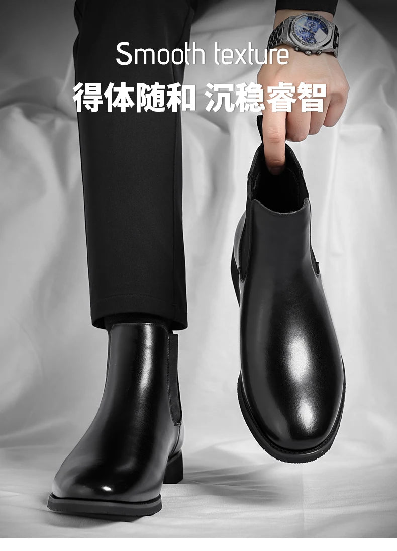 2025 New Chelsea Leather Shoes Suede Leather Men's Pointed Business Casual Ankle Boot Fashion Male Winter New Style Comfortable
