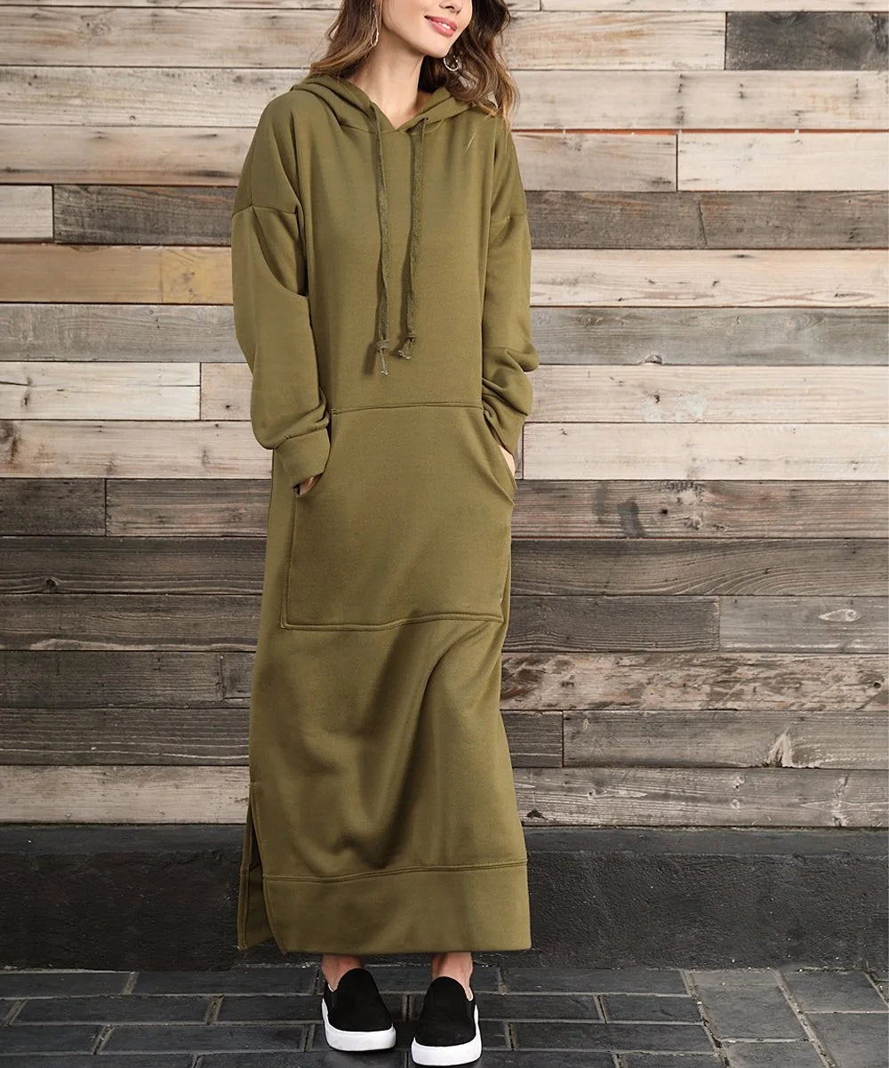 Autumn Winter New plus Size Loose Knitted Long Dress Hoodie Fleece Casual Fashion Dress Large Pocket Skirt Elegant Commute