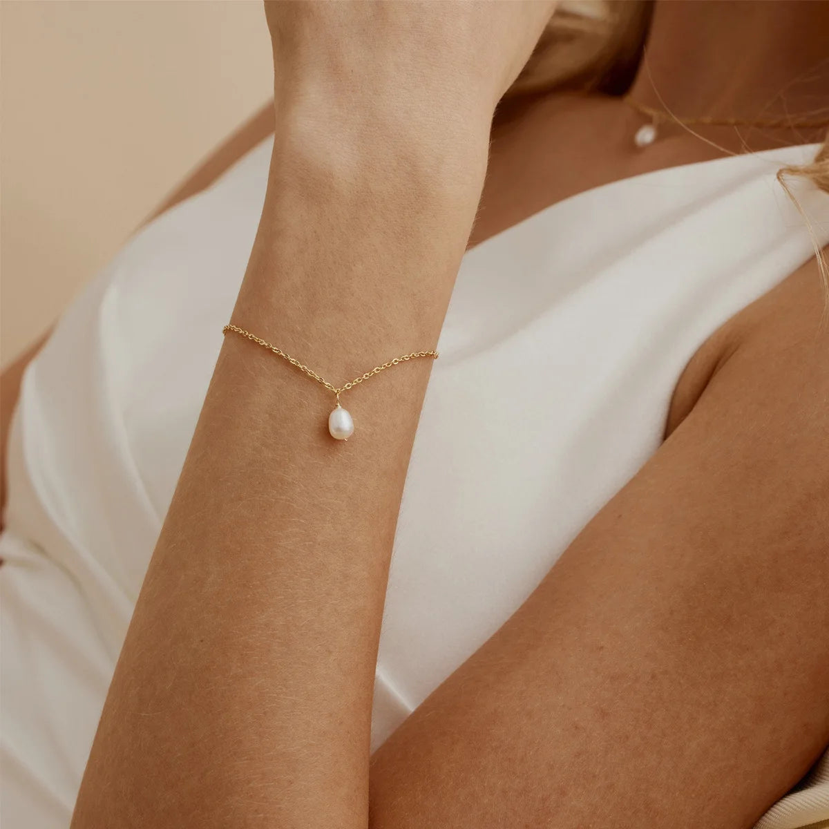 18K Gold Plated Stainless Steel Freshwater Pearl Pendant Necklace Bracelet French Vintage Set INS Style Geometric Shape Women...