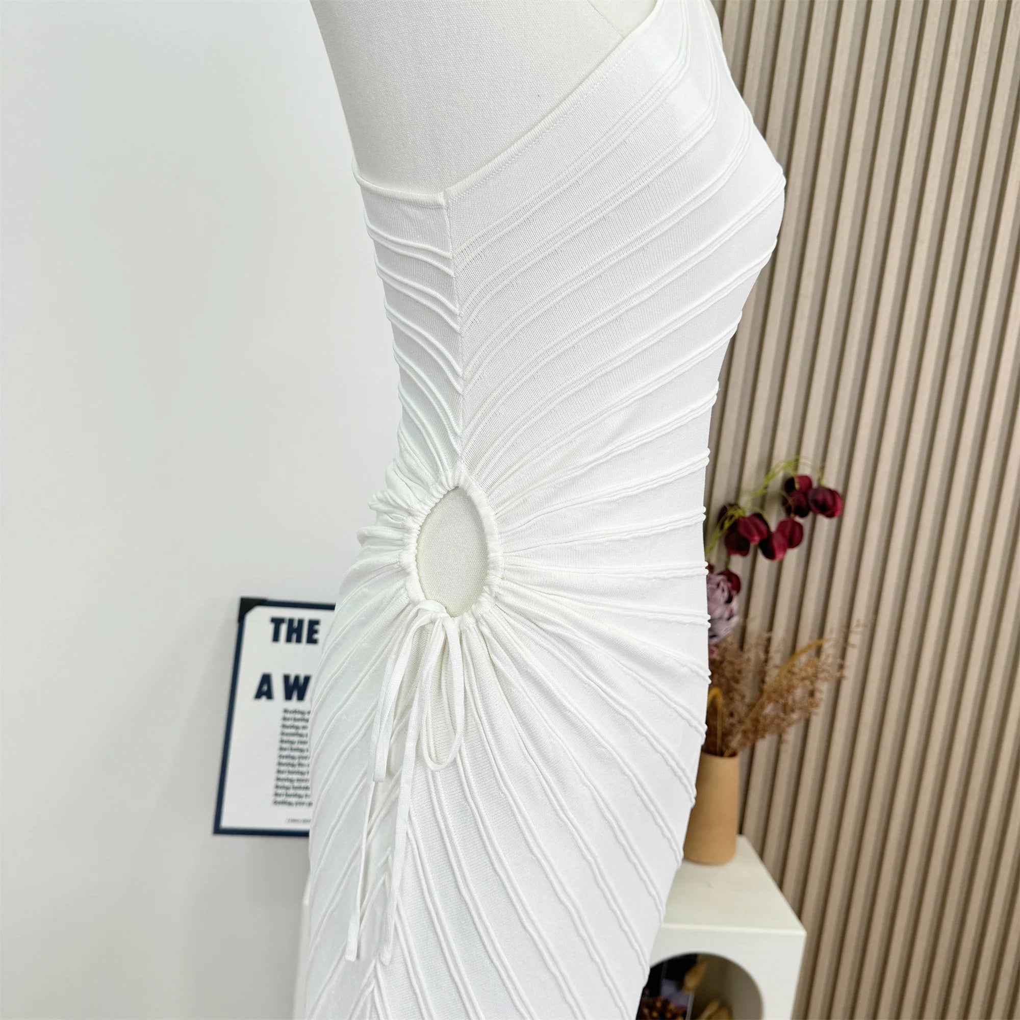 Women Elastic Summer Simple Party Dresses Sexy Irregular One Shoulder Stripe Sheath Pencil Dress