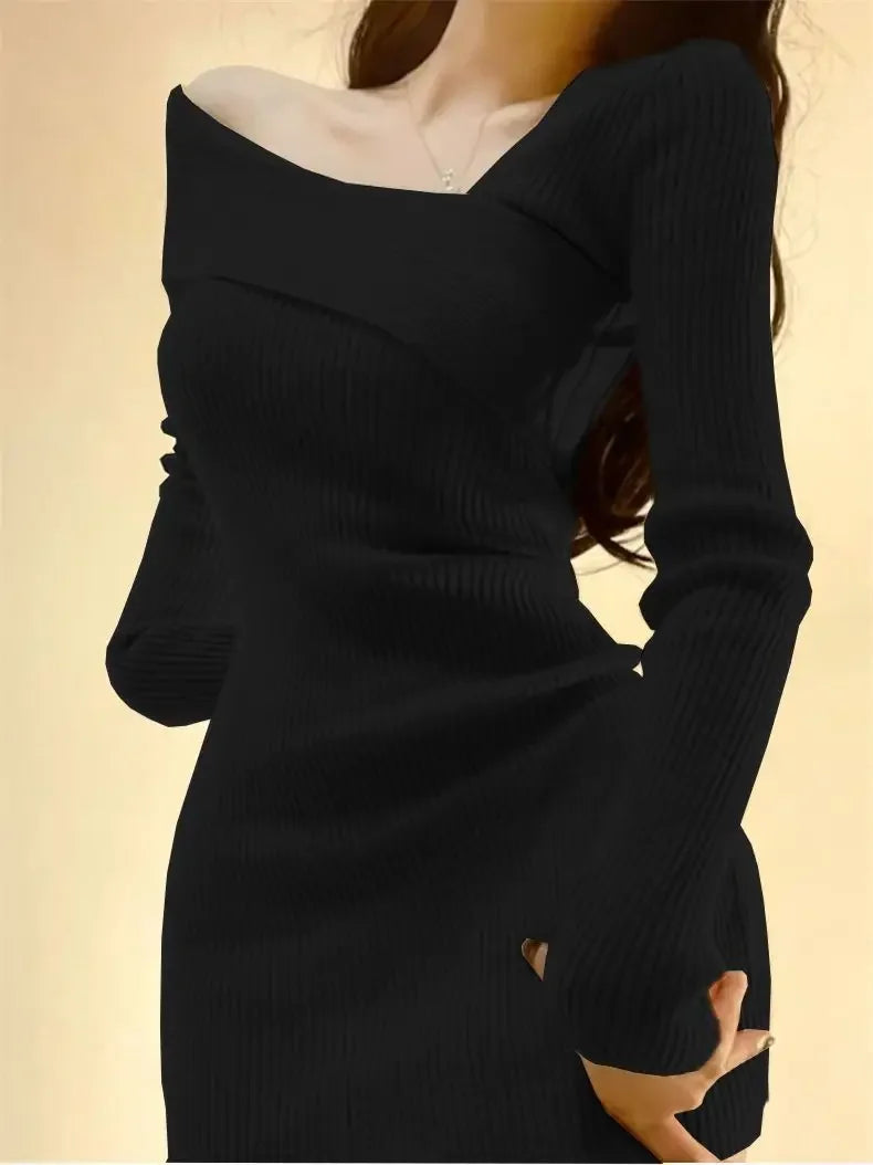 Summer Women Long Sleeve Dress Slim Knitting Female Clothes Streetwear Vacation Casual Soft Sweet Sexy Korea Fashion Dress