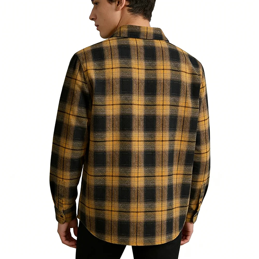 Men's Spring Autumn Plaid Button Down Shirt Long Sleeve Casual Open Front Cardigan Fashion Loose Fit Top