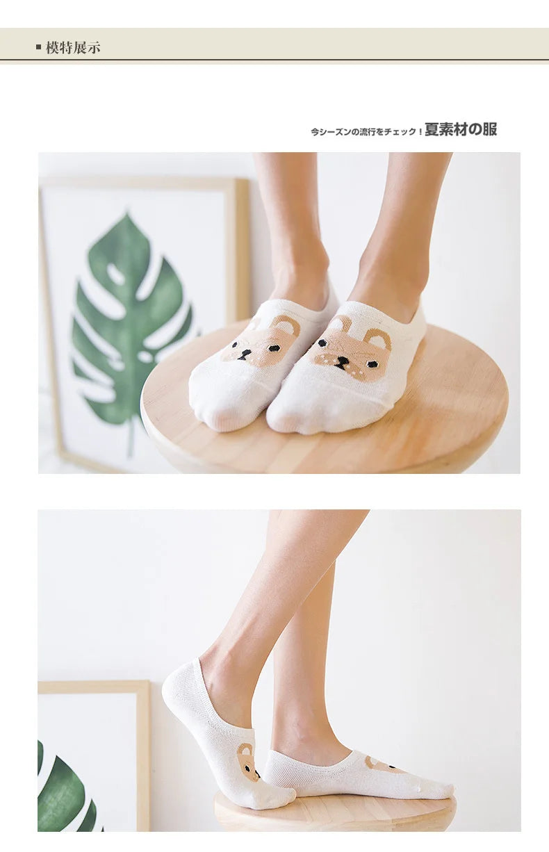 Spring Summer Cotton comfortable Cartoon Animal dog Invisible ankle boat Socks Puppy Woman girl boy hosier 1pair=2pcs ws103