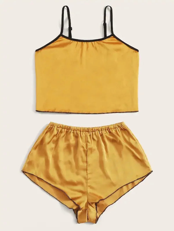 Women's Sleepwear Sexy Lingerie Lace Satin Pajama Sets Nightwear Sleeveless Tops+Shorts 2 Pcs Sets Pyjama Sets