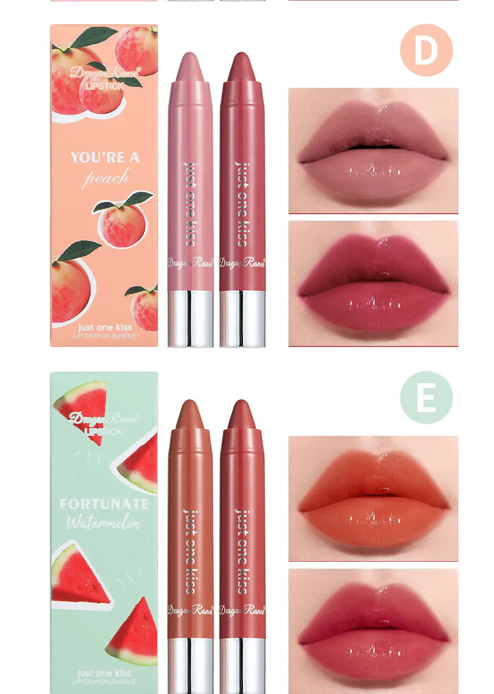 Dragon Ranee 2pcs/set Moisturising Crayon Lipstick Pencil Long Lasting Moisturising Lip Liner Solid Fruit Lip Nectar