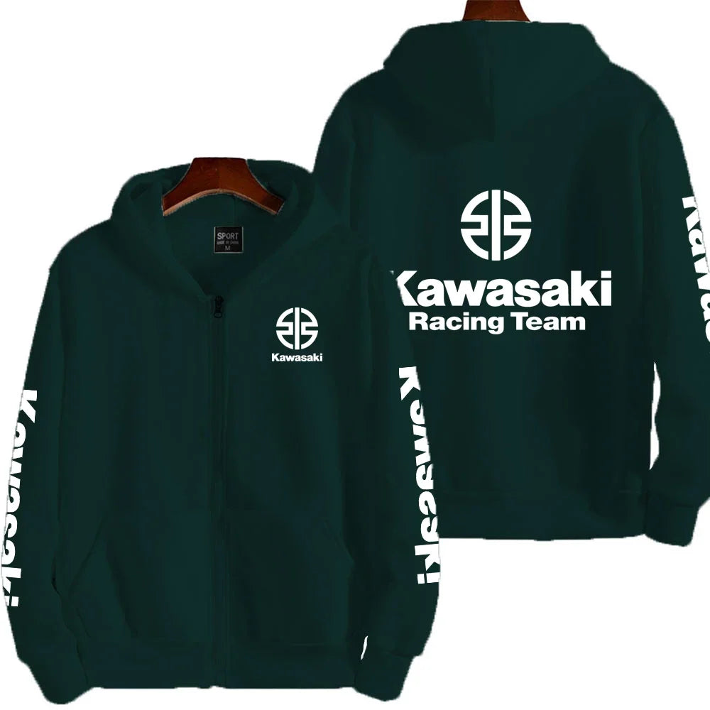 Kawasaki Logo Racing Motorcycle Team Men Zip Up Hoodie Spring Autumn Fashion Man Sweater 2025 New Sport Woman Jacket Coats