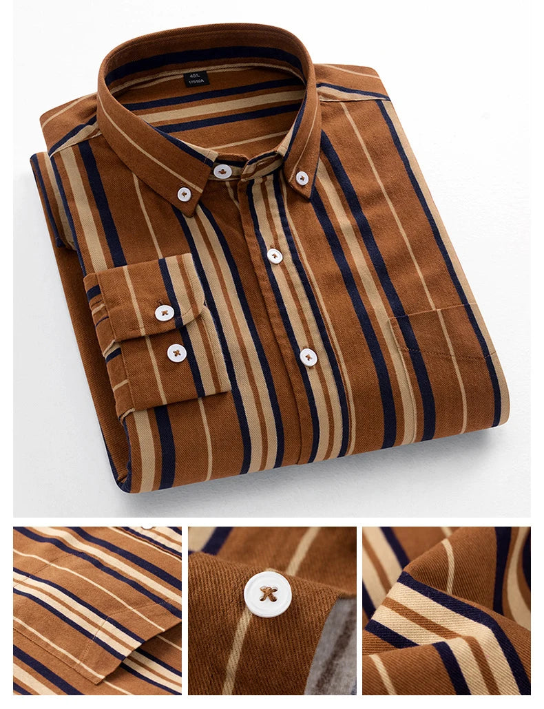 Men Cotton Oxford Striped Casual Long Sleeve Shirts New Fashion Businessman Office Daily Classic Men Top Clothing Dress Regular