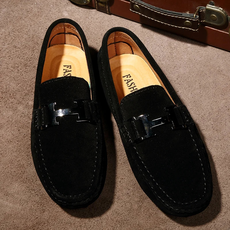 Classic Mens Loafers Male Summer Soft Shoes Fashion Men's Casual Leather Shoe Suede Casual Flats Breathable Hand-stitching Shoes