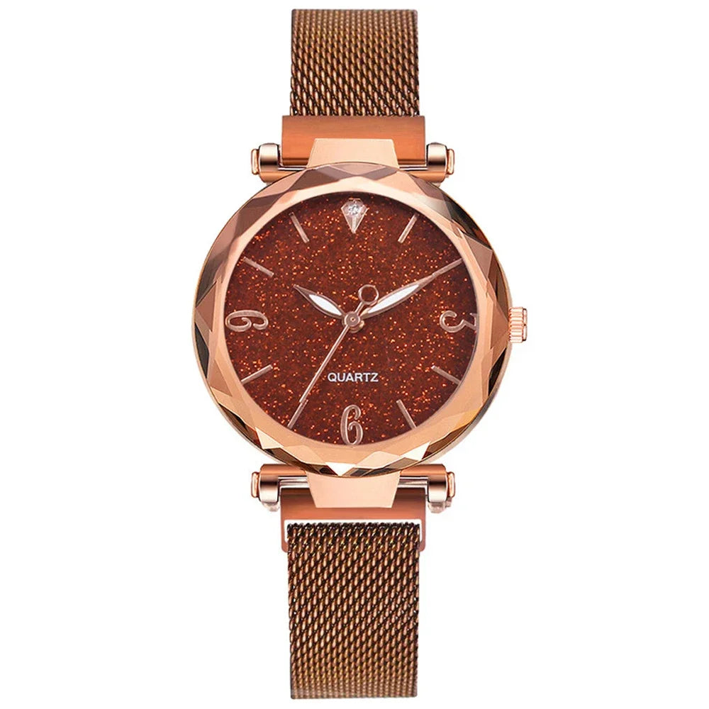 Women Watch  Top Brand Luxury Magnetic Starry Sky Lady Wristwatch Mesh Female Clock Rose Gold Relogio Feminino