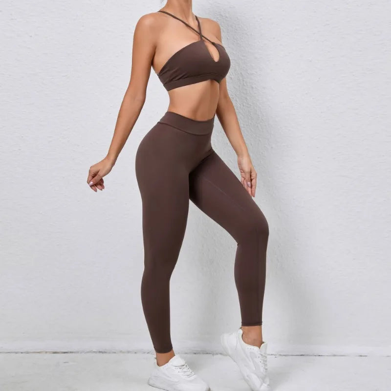 Seamless Yoga Sets Sports Fitness Hip-lifting Nude Feel Pants Cross Beauty Back Bra Suits Workout Gym Leggings Set for Women