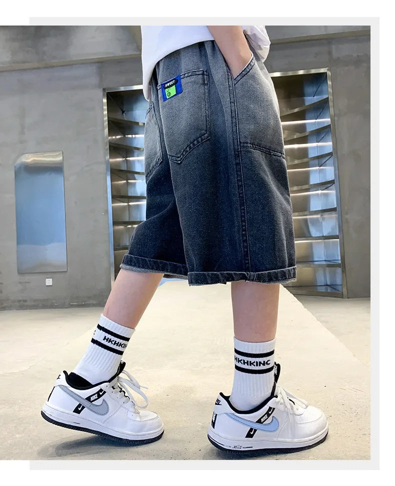 Boys Summer Denim Five-point Pants Kids Fashion Gradient Color Denim Shorts Trousers Teen Casual Jeans Children's Clothing
