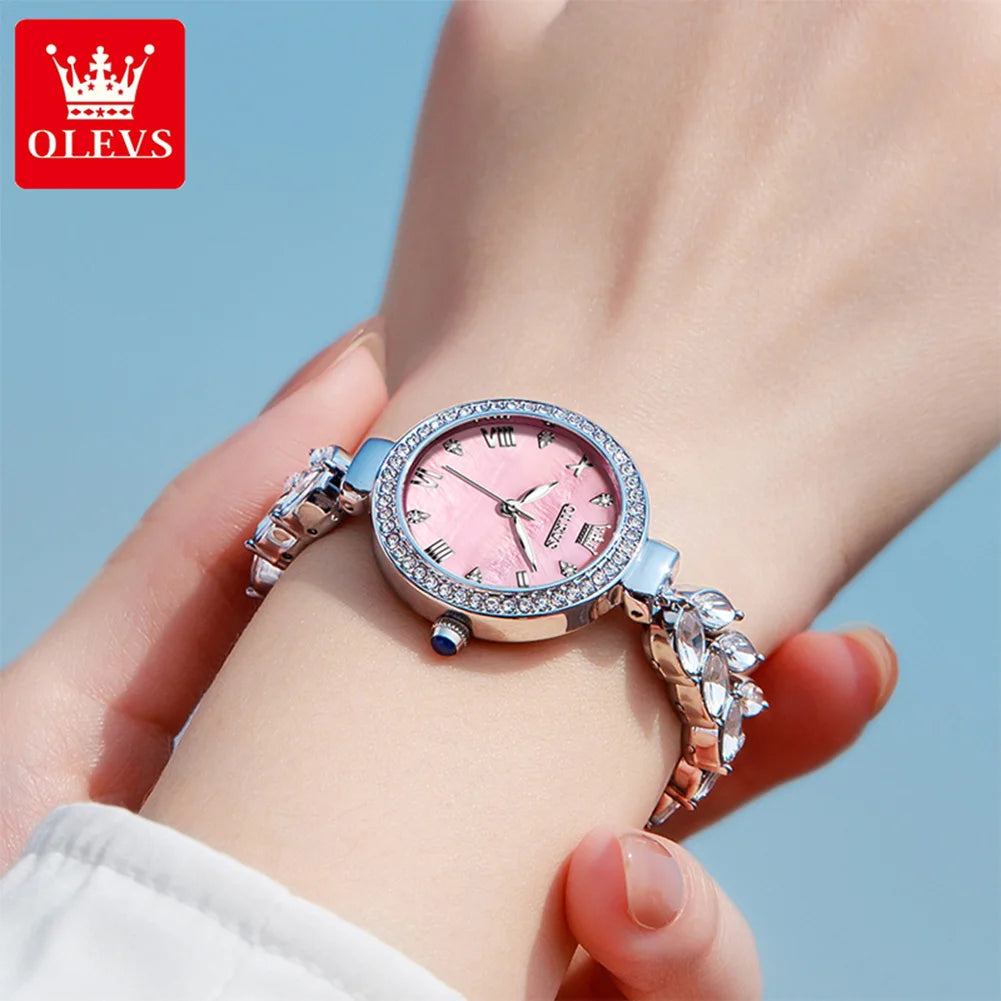 OLEVS 9971 Original Quartz Watches for Woman Fashion Full Diamond Mermaid Bracelet Wrist Watch Luxury Elegant Ladies Dress Watch