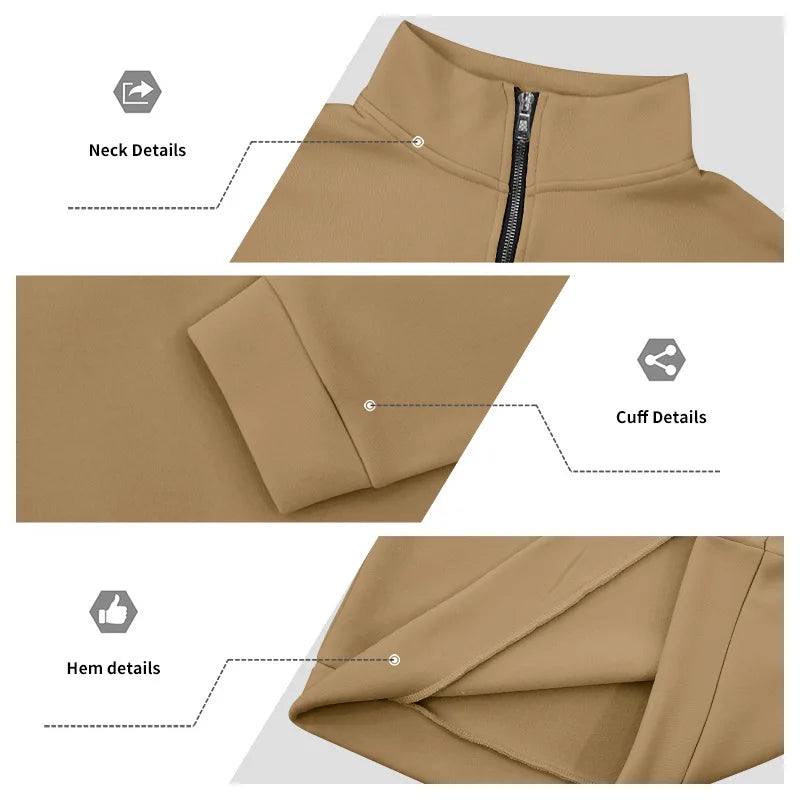 Autumn Winter Men's Fleece Quarter Zip Pullover Man Long Sleeved Loose Stand-up Collar Sweater Casual Comfy Mock Neck Sweatshirt