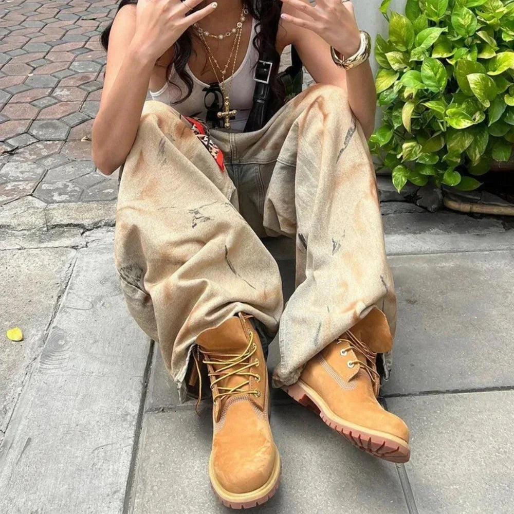 2025 Retro Fashion High Waisted Pants High Street Loose Wide Leg Denim Pants Women harajuku Y2k Loose Jeans Women's Streetwear