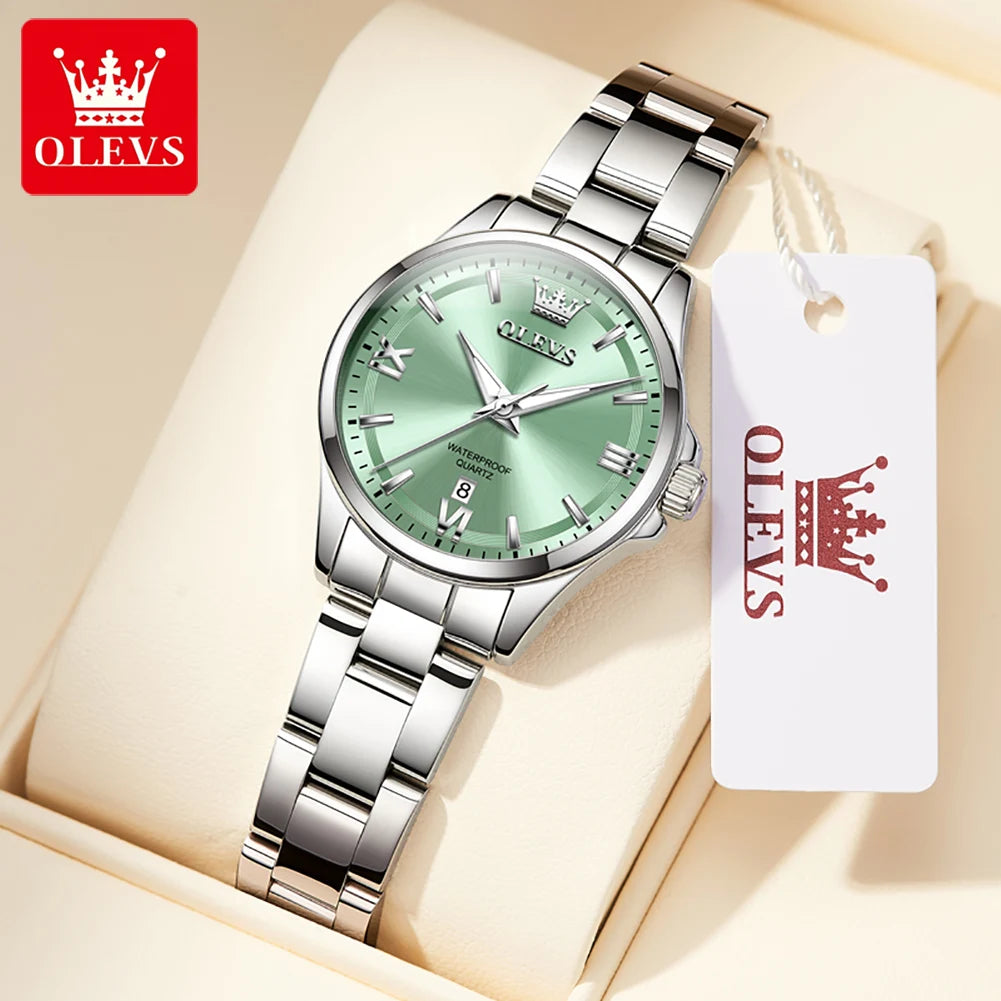 OLEVS Women's Watches Trend Elegant Stainless Steel Original Brand Small Dial Quartz Wristwatch for Lady Waterproof Luminous New