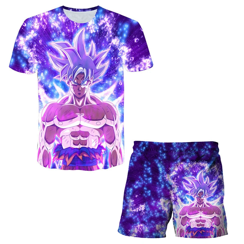Japanese cartoon Dragon Ball Z T-shirt children's top T-shirt shorts two-piece set for summer boys T-shirt+shorts beach pants