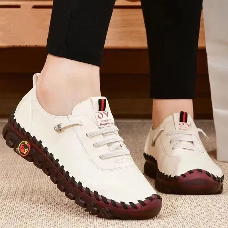 Women's Vulcanized Shoes PU Leather Casual Shoes Soft and Comfortable Flat Shoes Lightweight Comfortable Walking Shoes for Women