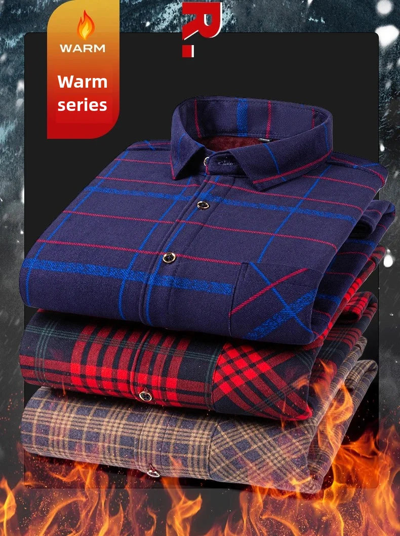 New men's long-sleeved shirt thickened and fleece warm 8XL9XL plus size autumn and winter casual no-ironing comfortable top