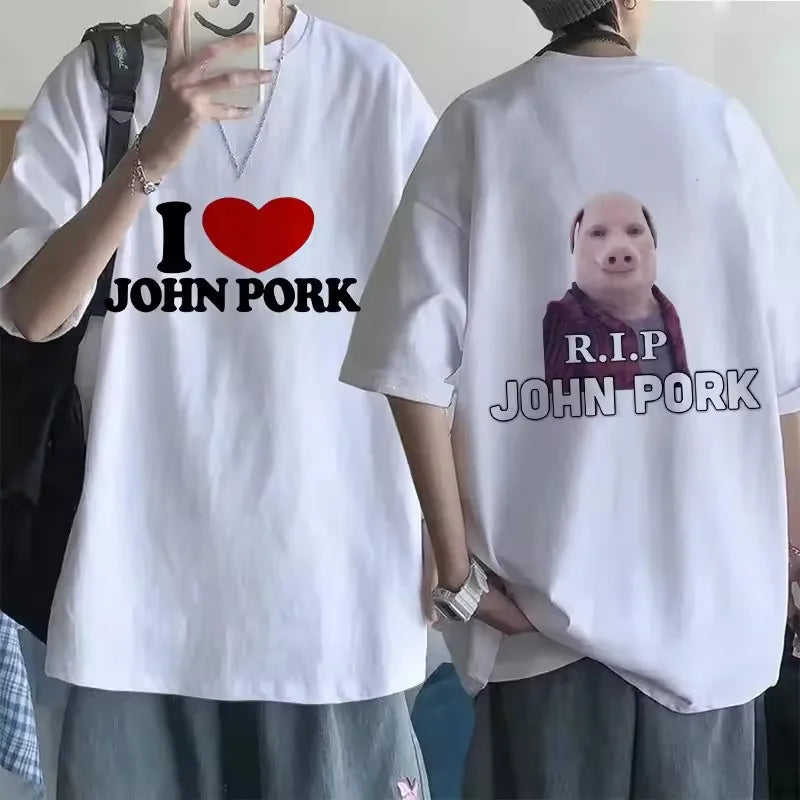 Funny John Pork Is Calling Answer Call Phone Tee Shirt for Men Women Pig Tops Tshirt Gothic Hip Hop T-shirt Streetwear Clothes