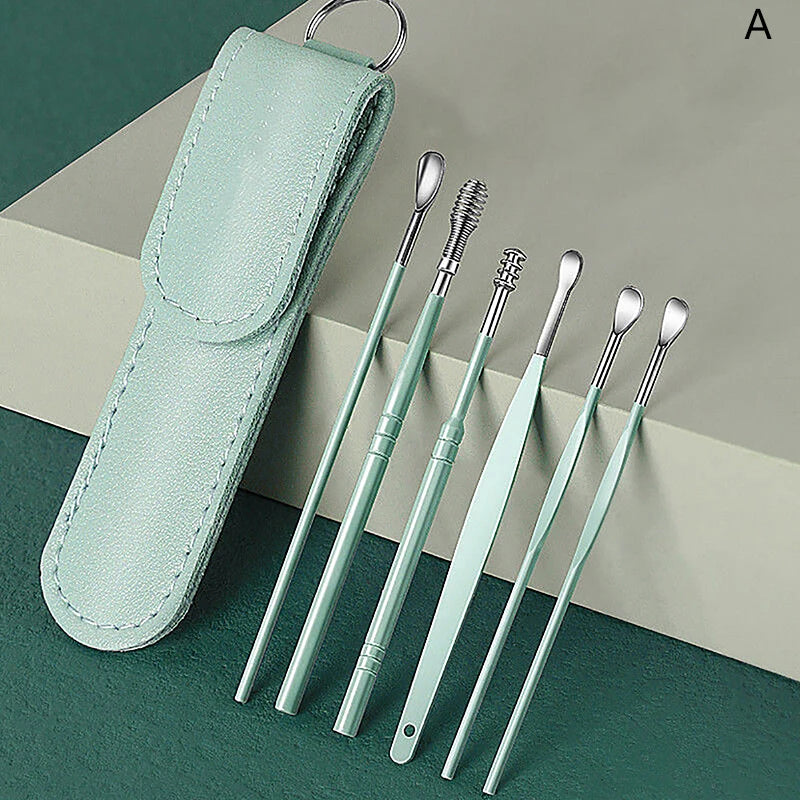 Beauty Accessory Set for Ear Hygiene 6 Pcs Ear Cleaner Kit with Earpick Sticks Earwax Remover Ear Pick Cleaning Spoon