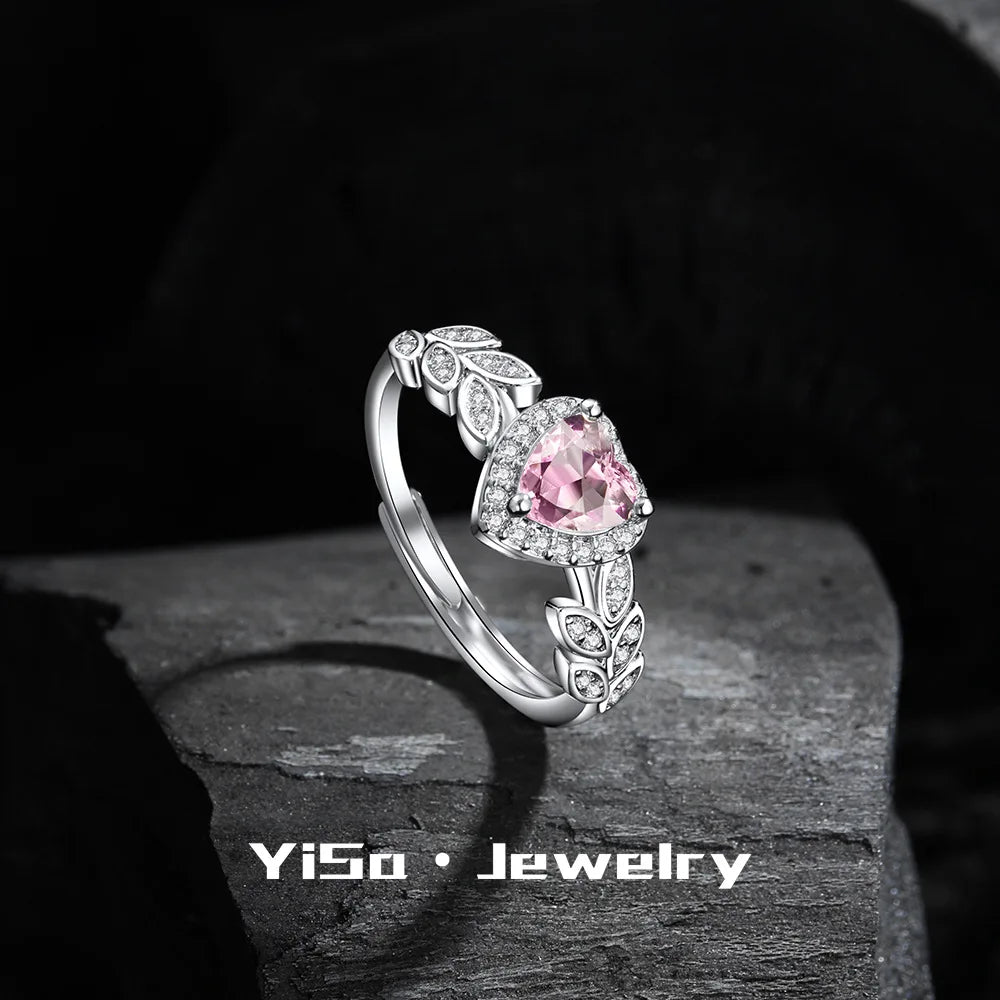 925 Sterling Silver Ring Pink Heart-shaped zirco luxury Opening Adjustable For Women Wedding Fine Jewelry Accessories Party Gift