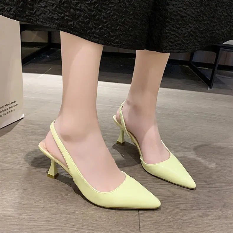 Luxury High Heel Women's Sandals Shallow Mouth Leather Baotou High Heel Shoes Pointed Top Fashion Stiletto Heel Women's Shoes