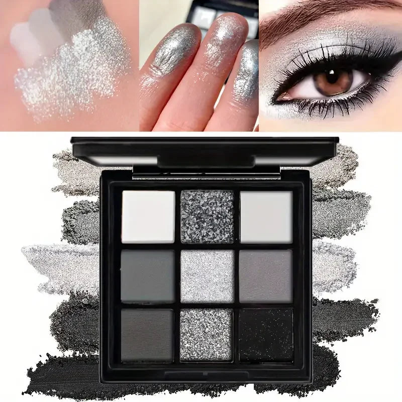 Nine-color eyeshadow palette Makeup Brush, gray-pink smoky makeup, matte pearlescent silkworm brightening makeup