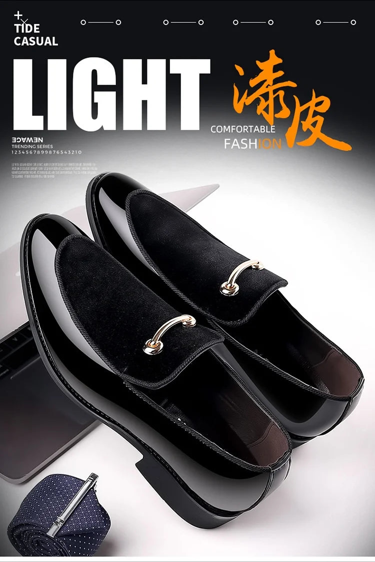 Italian Men's Dress Shoes British Suede Patent Leather Casual Shoes Korean Trendy Loafers 2024 Male Wedding Party Shoes for Men