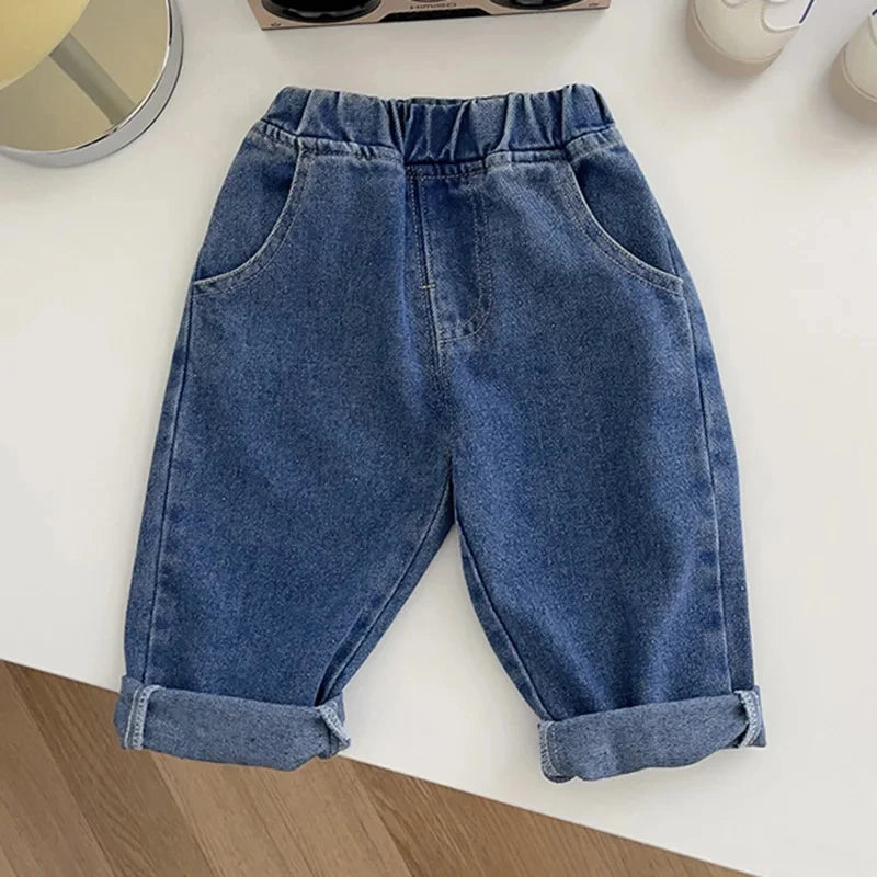 LILIGIRL 2025  Baby Pants Solid Kids Jeans Casual  Boys Denim Pants Soft  Girls Fashion Trousers