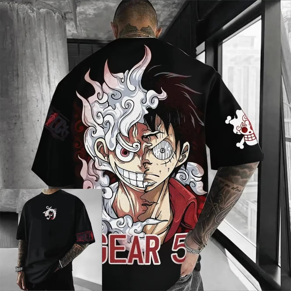 MINISO One Piece Luffy Men TShirt Graphic Tee Anime Print Short Sleeve Summer New Oversized Streetwear Anime Cosplay Y2k Clothes