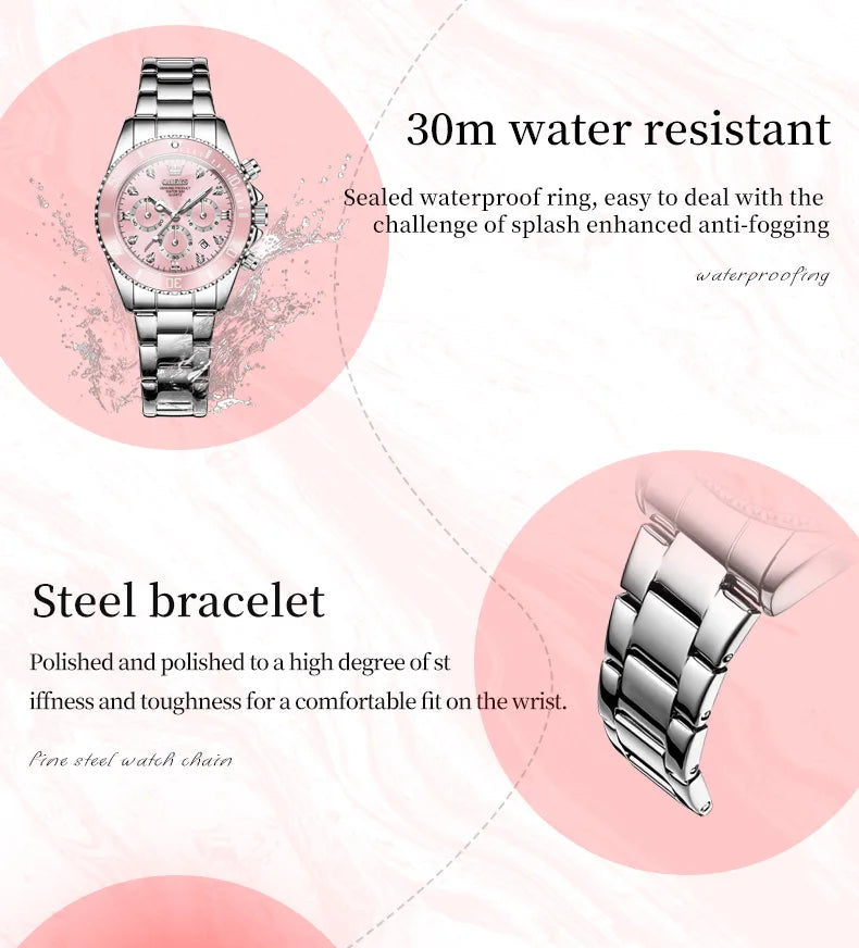 Luxury Women Watch Original Quartz Watch Multi functional HD Date Waterproof Luminous Chronograph Women Gift Watch