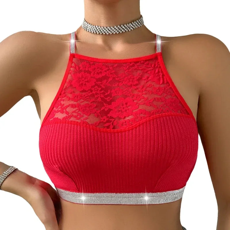 Sexy Lace Floral Ribbed Camisole Brassiere Women Female Underwear Comfortable Backless Bras Summer Ladies Thin Lingerie