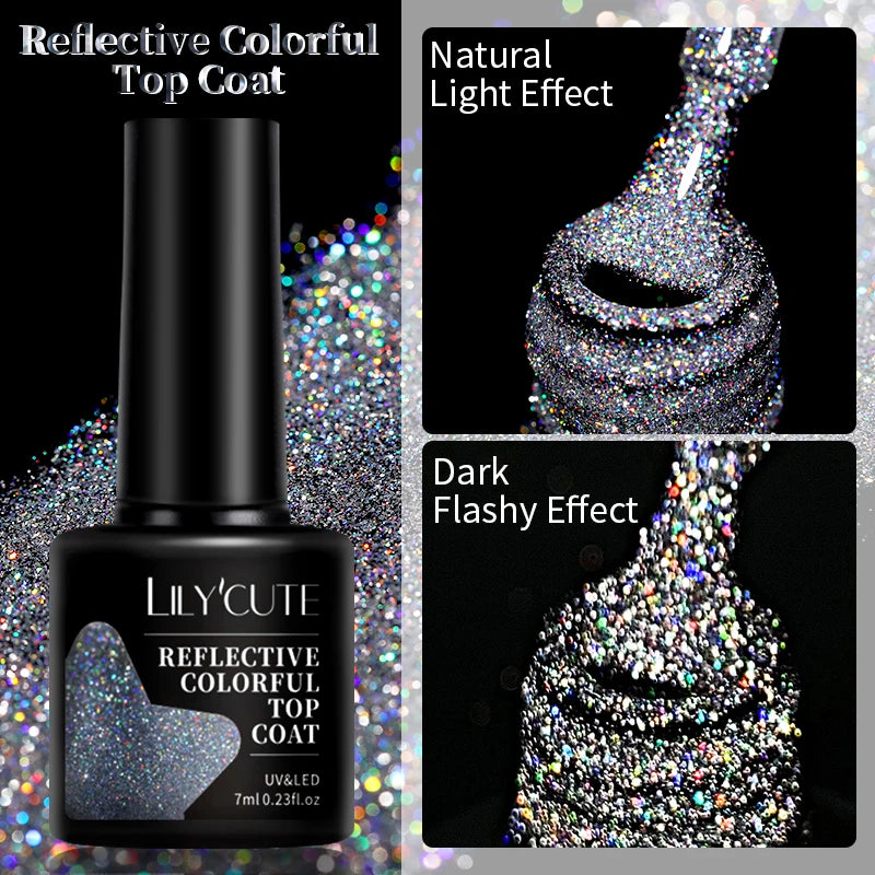 LILYCUTE 7ml Reflective Glitter Gel Nail Polish Shining Sparkling Gorgeous Silver Effect Semi-permanent UV Gel Nail Art Manicure