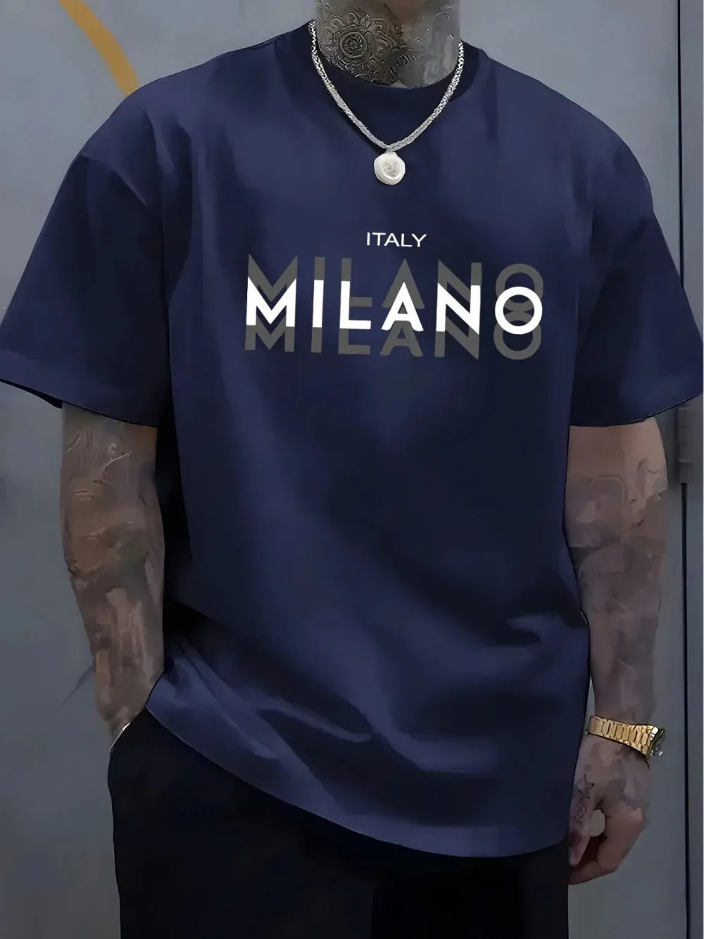 Men's summer casual comfortable breathable round neck T-shirt with letters and various shadow patterns outdoor fashion top