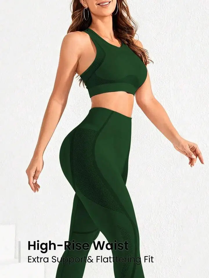 2-piece suit, women's yoga suit, beautiful back high waist trousers combination, seamless super elastic ideal gym clothing