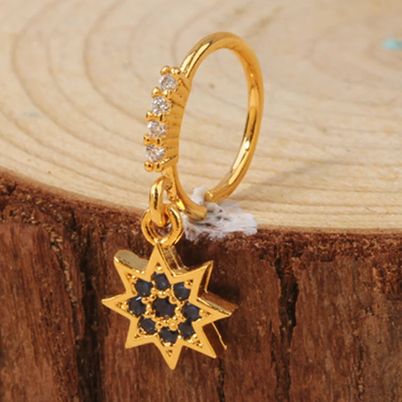 Gold Plated Pendant Nose Ring Hoop for Women Crystal Nose Hoop Protection Jewelry Nose Piercing Cartilage Earring Piercing