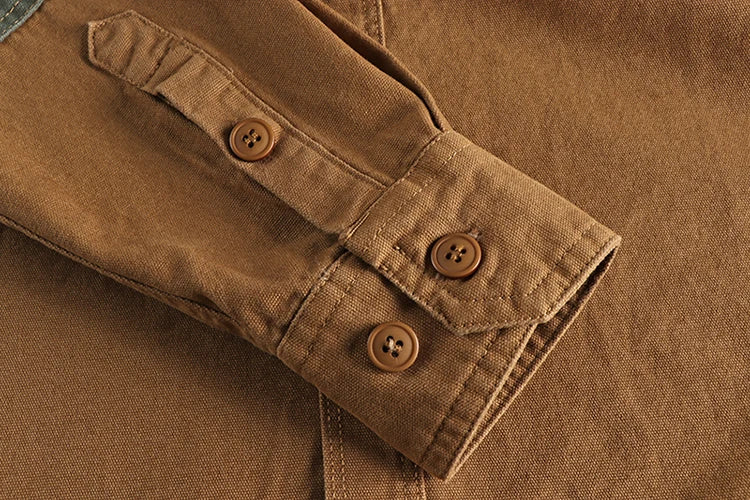 Sleeve patch washed grain woven cotton long sleeve shirt Men's daily tooling retro trend youth thin coat