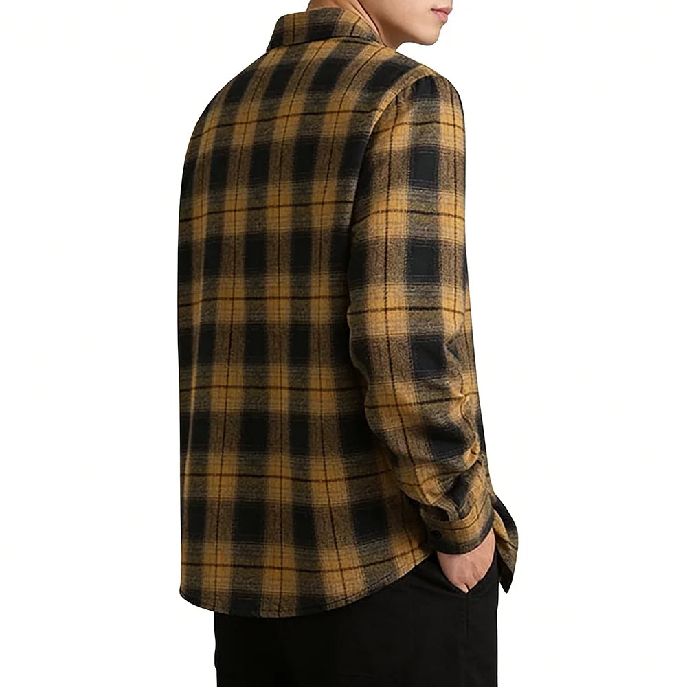 Men's Spring Autumn Plaid Button Down Shirt Long Sleeve Casual Open Front Cardigan Fashion Loose Fit Top