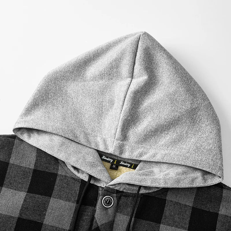 Plaid hooded contrasting color long sleeve zipper pocket cardigan men's casual stylish jacket top