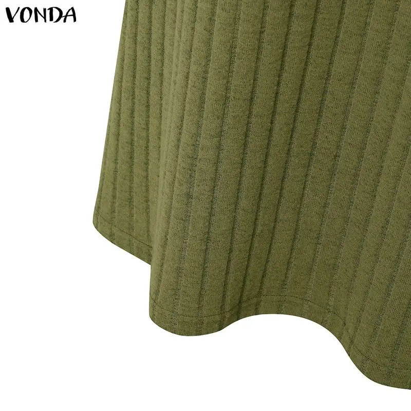 VONDA Women Turtleneck Sweater Dresses Autumn Long Sleeve Knitted Maxi Vestidos Elegant Office Streetwear Solid Party Robe Femme