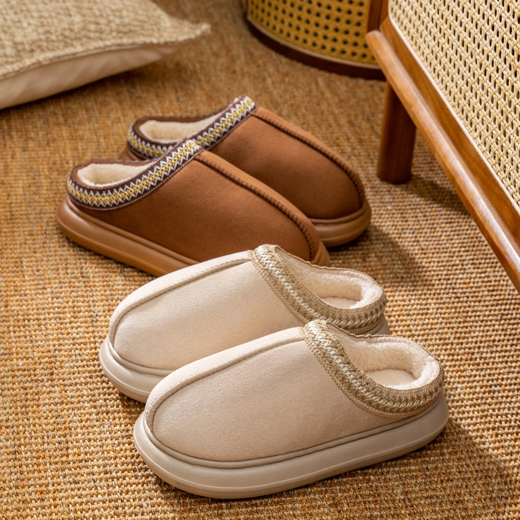 Men's Plush Fleece Lined Slippers Winter Warm House Shoes with Thick EVA Sole for Indoor/Outdoor Use Cozy Non-Slip Home Footwear