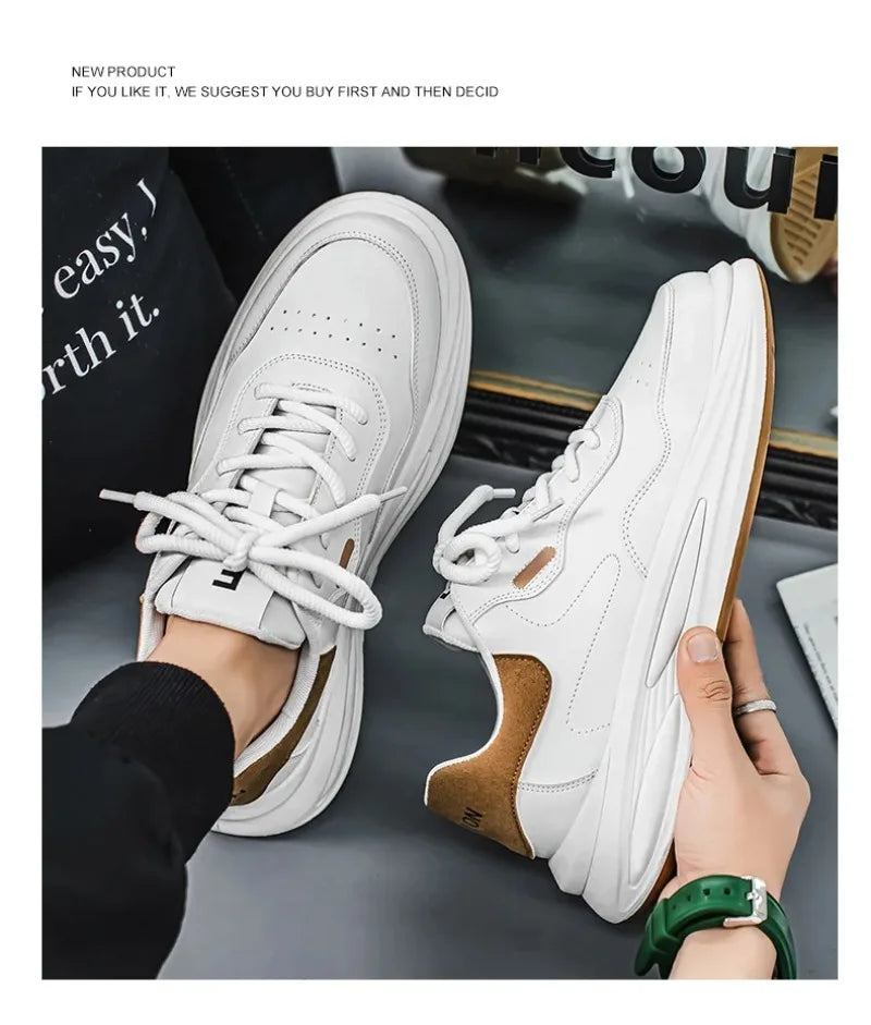 New Outdoor Casual Sports Shoes for Men Leather Fashion Non-slip Wear-resistant Four-season Men Shoes Student Trendy White Shoes