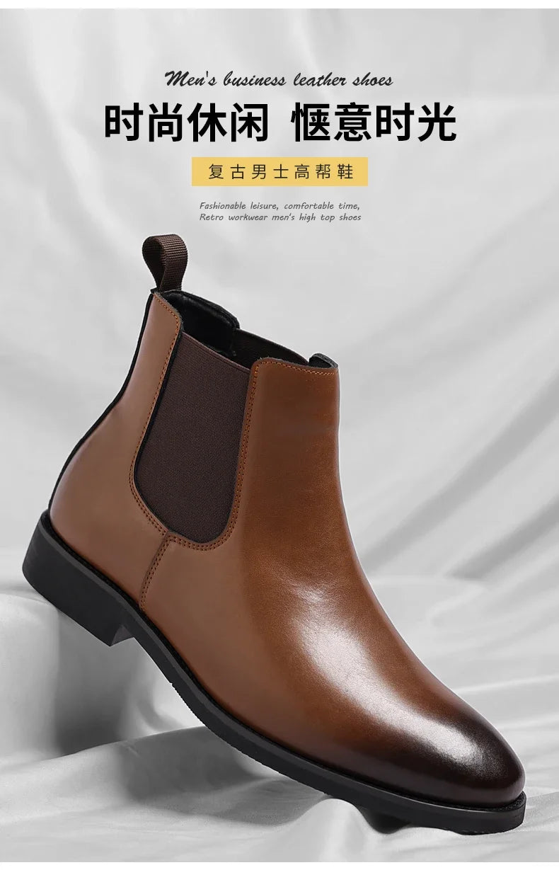2025 New Chelsea Leather Shoes Suede Leather Men's Pointed Business Casual Ankle Boot Fashion Male Winter New Style Comfortable