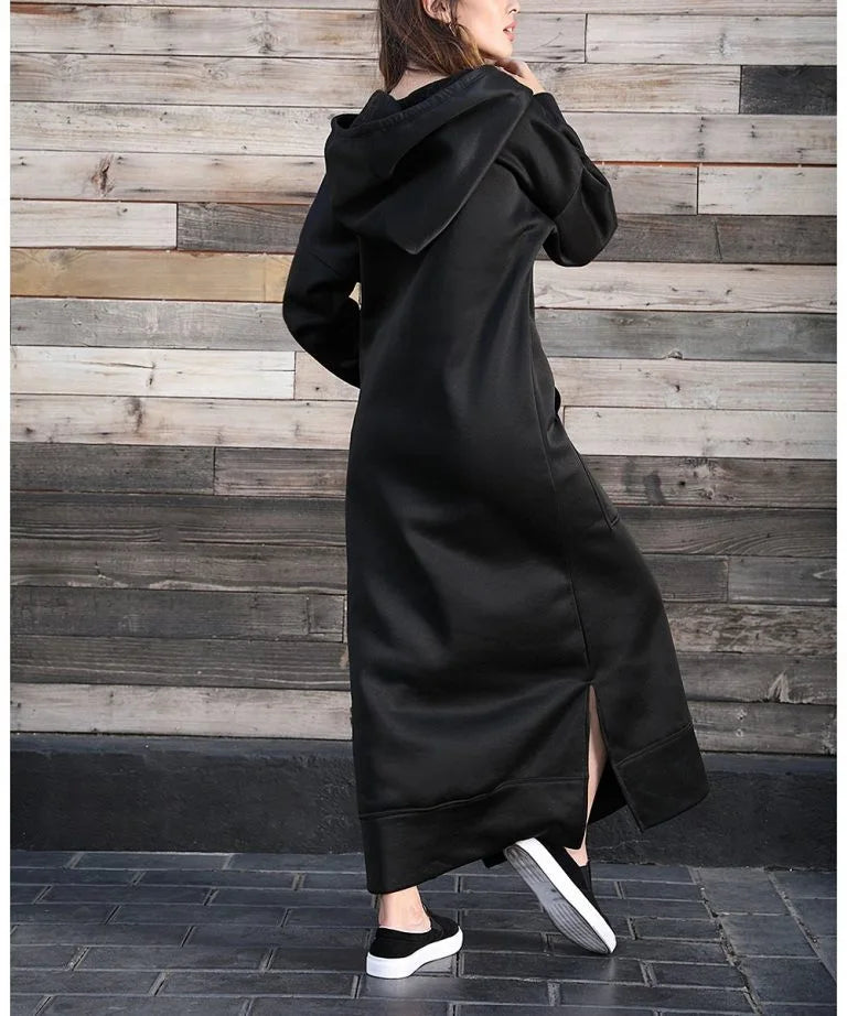 Autumn Winter New plus Size Loose Knitted Long Dress Hoodie Fleece Casual Fashion Dress Large Pocket Skirt Elegant Commute