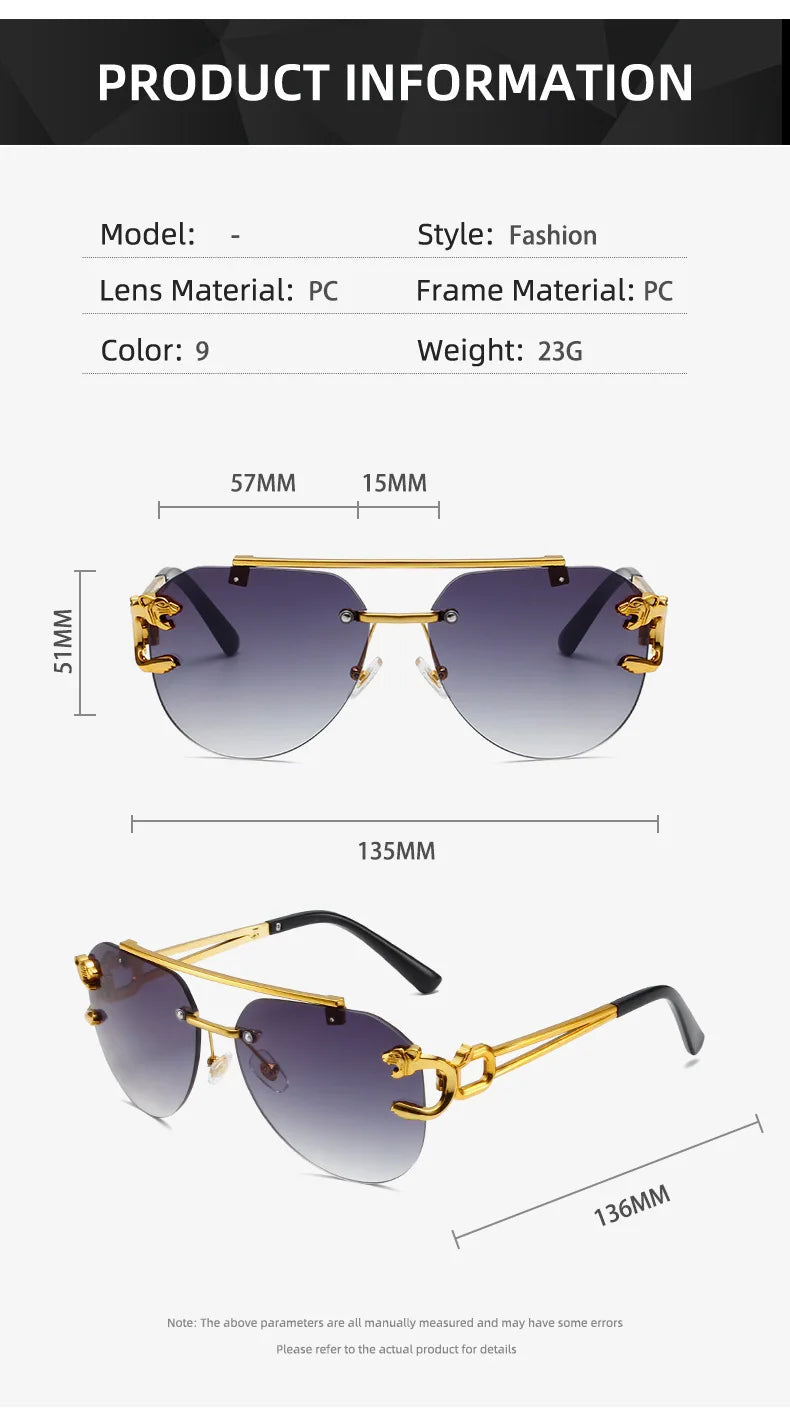 New Trendy Rimless Sunglasses Men Women Fashion Oversized Square Shades Eyewear Double Bridge Gradient UV400 Sun Glasses