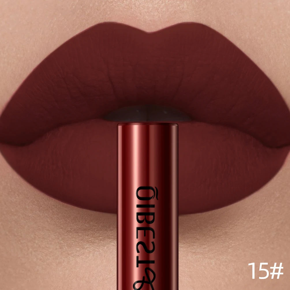 QIBEST Matte Liquid Lipstick Waterproof Long Lasting Velvet Lip Gloss Tint Tube Matte Nude Pigment Red Lipgloss Lips Makeup