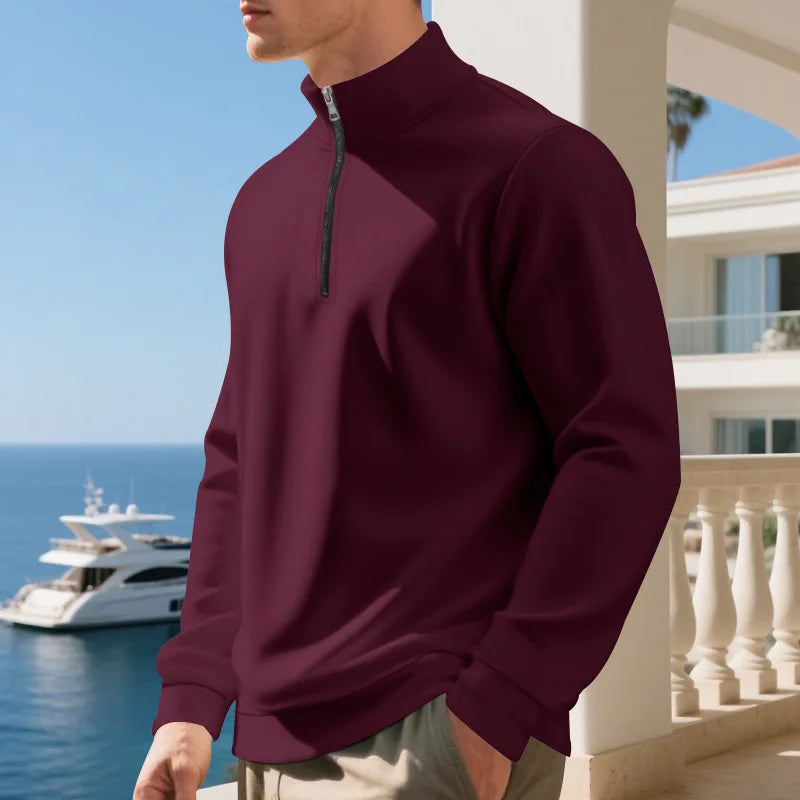 Autumn Winter Men's Fleece Quarter Zip Pullover Man Long Sleeved Loose Stand-up Collar Sweater Casual Comfy Mock Neck Sweatshirt