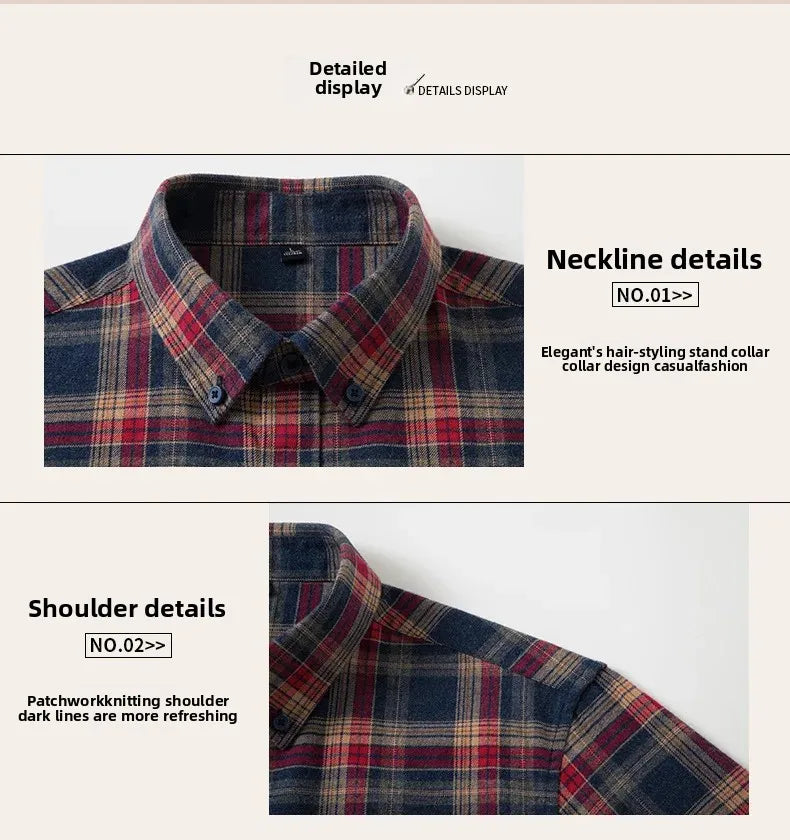 Pure Cotton Flannel Plaid Long Sleeve Casual Shirt for Men Spring Autumn New Style Retro Cross-Border Checkered Shirt
